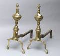 Pair of Brass Lemontop Andirons and a Fire Fender