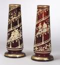 Near Pair of Bohemian Enamel Decorated Ruby Glass Vases