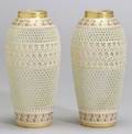 Pair of Royal Worcester Porcelain Reticulated Vases