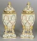 Pair of Grainger amp Co Worcester Porcelain Reticulated Vases and Covers