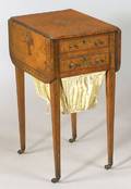 Edwardian Polychrome Painted Satinwood TwoDrawer Dropleaf Work Table