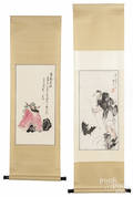 Two Oriental watercolor scrolls