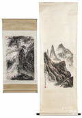 Two Oriental watercolor scrolls