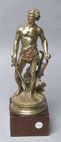 After AdrienEtienne Gaudez French 18451902 Bronze Figure of an Allegorical Male FigureDevoir