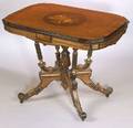 American Renaissance Revival Marquetry Inlaid Part Ebonized and Gilded Center Table