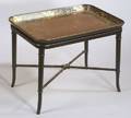 Victorian Giltstencil Decorated Black Lacquer Papiermache Tray on Later Stand