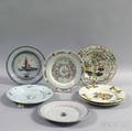 Seven Polychrome Tinglazed Plates