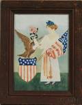 American School 19th Century Patriotic Scene of Lady Liberty Carrying the Flag with a Bald Eagle