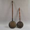 Two Brass and Wood Bed Warmers