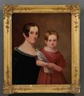 American School 19th Century Portrait of a Woman and Her Daughter with a Doll