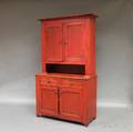 Redpainted Twopiece Stepback Cupboard