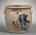 Cobaltdecorated Stoneware Crock with Flower Motif
