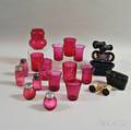 Fifteen Cranberry Glass Items and Two Cased Pairs of Opera Glasses