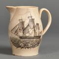 Liverpool Transferdecorated Creamware Jug with Ship Motifs