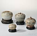 Four Sawankhalok Pottery Boxes with Lids