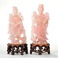 Pair of Rose Quartz Figures of Guanyin