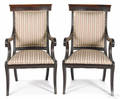 Pair of classical mahogany saber leg armchairs ca 1835