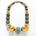 Oxidized Copper and Brass Bead Necklace Robert Lee Morris