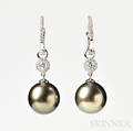 14kt White Gold Tahitian Pearl and Diamond Earpendants