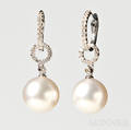 18kt White Gold South Sea Pearl and Diamond Earpendants