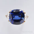 14kt Gold Synthetic Sapphire and Diamond Ring