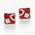 18kt White Gold Enamel and Diamond Earclips La Nouvelle Bague