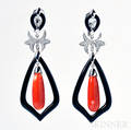 18kt White Gold Onyx and Coral Earpendants