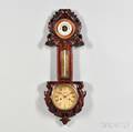 Carved Mahogany Wall Barometer and Clock
