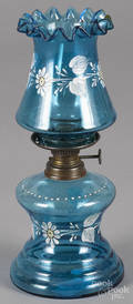 Miniature enameled cobalt oil lamp
