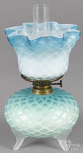 Miniature diamond quilted satin glass oil lamp