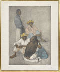 Color lithograph of three South American figures