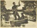 Frank Weston Benson American 18621951 Hunter Poling Boat Boat with Dog