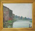 Dana Pond American 18801962 River Scene with Distant Factories
