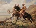 School of Adolf Schreyer German 18281899 Arab Horsemen Surveying a Distant Camel Caravan