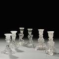 Three Pairs of Colorless Pressed Glass Candlesticks