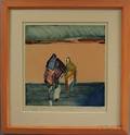 Veloy Vigil American 19311997 Untitled Landscape with Two Figures in Colorful Blankets