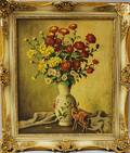 American School 20th Century Floral Still Life with Deer Figurine