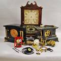 E Terry amp Sons Pillar and Scroll Clock and Various Clock Parts