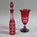 Two CranberrytoClear Glass Items