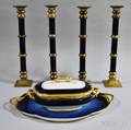 Set of Four Brass Candlesticks and a Limoges Soup Tureen with Undertray