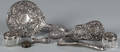 Sevenpiece sterling silver mounted dresser set