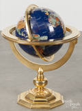 Brass globe with gemstone inlays
