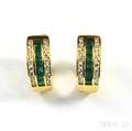 Pair of 18kt Gold Emerald and Diamond Hoop Earrings