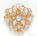 14kt Gold Diamond and Opal Brooch