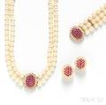 14kt Gold Gemset and Cultured Pearl Suite