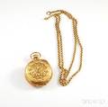 Tricolor 14kt Gold American Waltham Hunting Case Pocket Watch with Chain