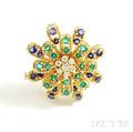 18kt Gold Gemset Flower Brooch
