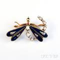 14kt Gold Enamel and Gemset Dragonfly Pin