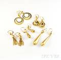 Five Pairs of 18kt Gold Earrings