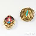 Two Antique 14kt Gold Locket Pendants